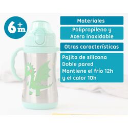 5054 KIOKIDS BOTELLA ENTRENAMIENTO DRAGÓN VERDE 280ML ACERO INOXIDABLE. ROPA PARA BEBES ,PREMAMA Y COLEGIAL - COLEGIO