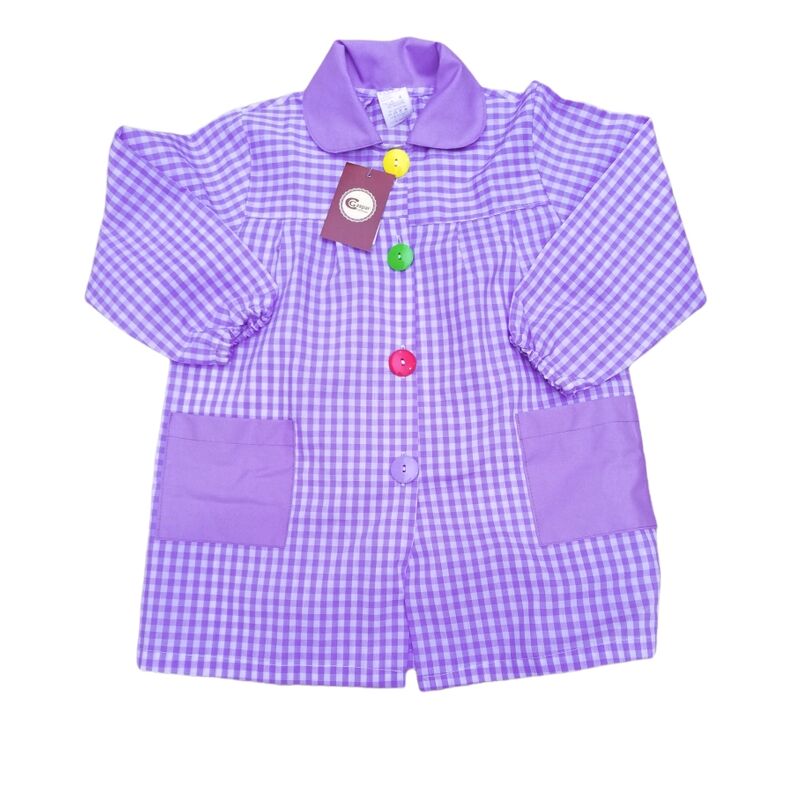 MANDILON  BATA PAYASO MORADO GASPAR. ROPA PARA BEBES ,PREMAMA Y COLEGIAL - COLEGIO ,MANDILONES, MOCHILAS . TALLAS 4 años. 