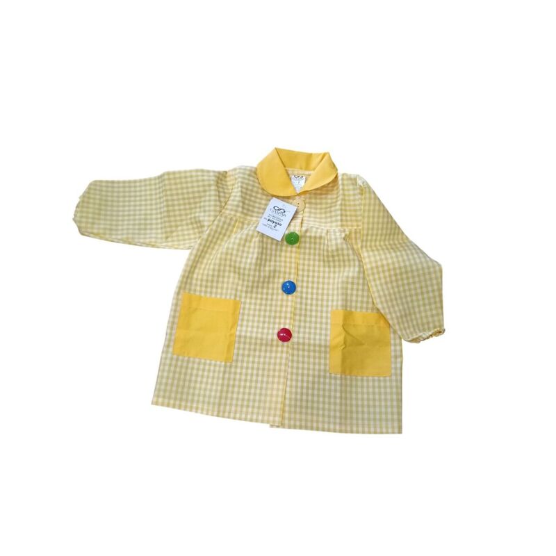 MANDILON PAYASO AMARILLO. ROPA PARA BEBES ,PREMAMA Y COLEGIAL - COLEGIO ,MANDILONES, MOCHILAS CON BOTONES . TALLAS 2 años. 