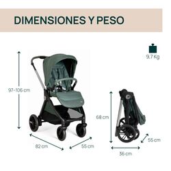 COCHE DUO BELLAGIO FIR TREE CHICCO. COCHECITOS-CARRICOCHES PARA BEBE DE DOS PIEZAS . Color Verde. 