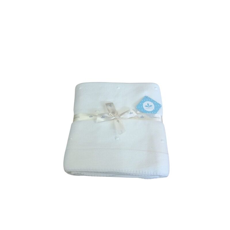 AM 872 Manta de punto  Sardón. COCHECITOS-CARRICOCHES PARA BEBE SACOS Y TEXTILES CHALES MANTAS . Color Blanco. 