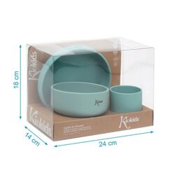 KIOKIDS SET VAJILLA 3 PIEZAS SILICONA KIOKIDS. PUERICULTURA Y COMPLEMENTOS PARA BEBES - COMIDA VAJILLAS CUBIERTOS . Color Verde.