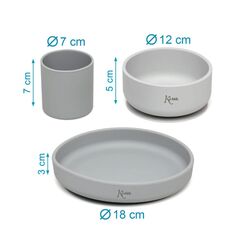 KIOKIDS SET VAJILLA 3 PIEZAS SILICONA KIOKIDS. PUERICULTURA Y COMPLEMENTOS PARA BEBES - COMIDA VAJILLAS CUBIERTOS . Color GRIS .