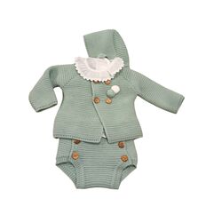 27112 CONJUNTO DE PUNTOCON BRAGA CHAQUETA Y BLUSA  BEBE VERDE GLORY. ROPA PARA BEBES ,PREMAMA Y COLEGIAL - DE 0 5 AÑOS INVIERNO