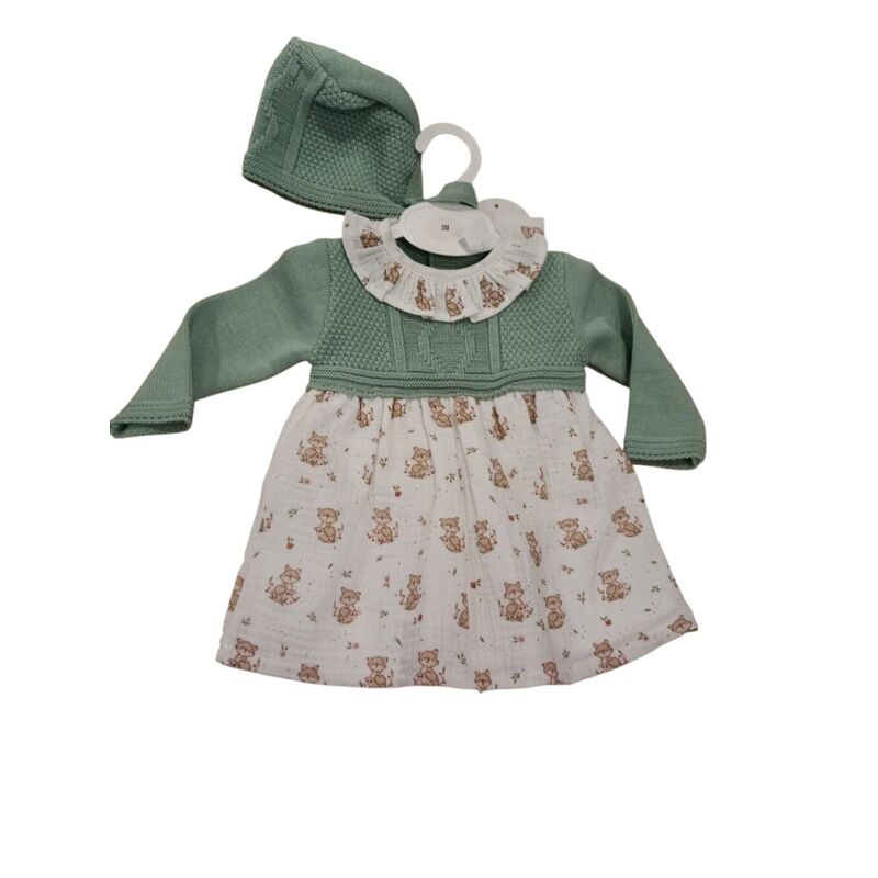 27144 VESTIDO DE PUNTO Y TELA DE OSOS GLORY. ROPA PARA BEBES ,PREMAMA Y COLEGIAL - DE 0 5 AÑOS INVIERNO Vestidos NIÑA . TALLAS 3