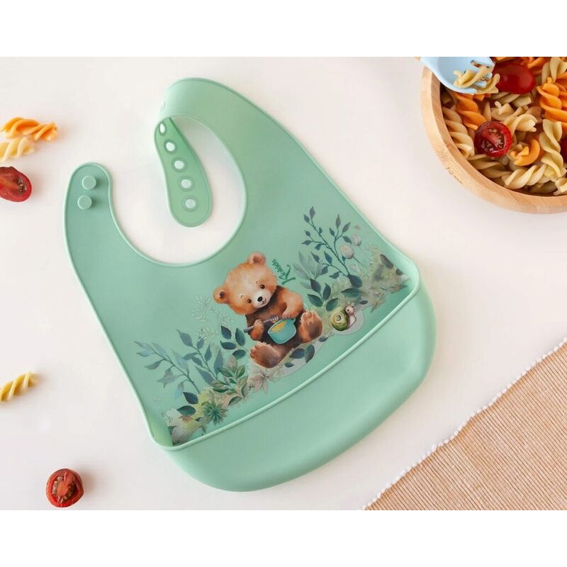 3738 Babero blandito silicona oso sage kiokids. PUERICULTURA Y COMPLEMENTOS PARA BEBES - COMIDA BABEROS . Color Verde. 