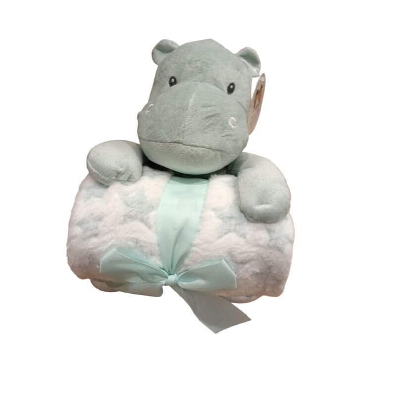 11011 Muñeco con  manta de 80 x 110 gamberritos. JUGUETES PARA BEBE - PELUCHES Y MUÑECOS PRIMEROS . Color Verde. 