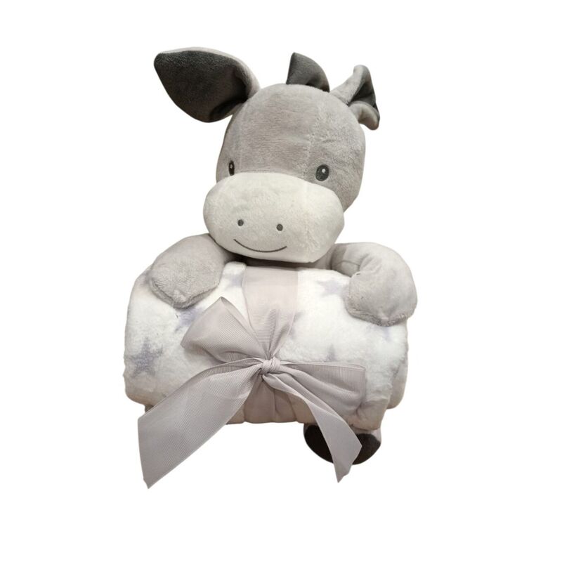 11011 Muñeco con  manta de 80 x 110 gamberritos. JUGUETES PARA BEBE - PELUCHES Y MUÑECOS PRIMEROS . Color GRIS . 