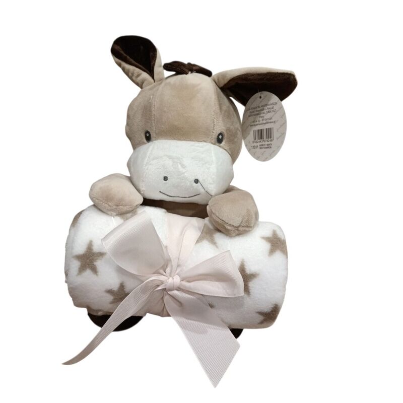 11011 Muñeco con  manta de 80 x 110 gamberritos. JUGUETES PARA BEBE - PELUCHES Y MUÑECOS PRIMEROS . Color MARRON. 