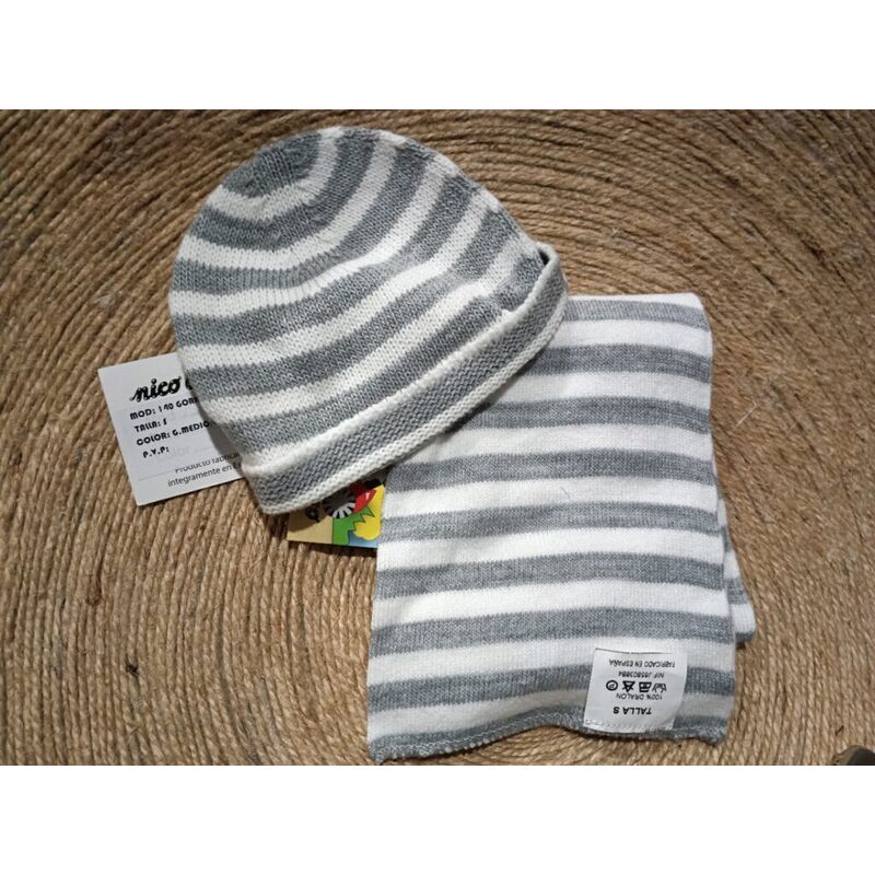 GORRO CON BUFANDA RAYAS NICO DINGO. ROPA PARA BEBES ,PREMAMA Y COLEGIAL - DE 0 5 AÑOS INVIERNO GORROS BUFANDAS GUANTES