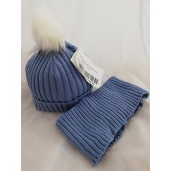 172 Cuello gorro pompón azul empolvado Moya. ROPA PARA BEBES ,PREMAMA Y COLEGIAL - DE 0 5 AÑOS INVIERNO GORROS BUFANDAS GUANTES