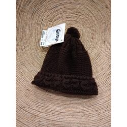 040-7538  GORRO DE LANA CON POM POM CHOCOLATE  PAZ RODRIGUEZ. ROPA PARA BEBES ,PREMAMA Y COLEGIAL - DE 0 5 AÑOS INVIERNO GORROS