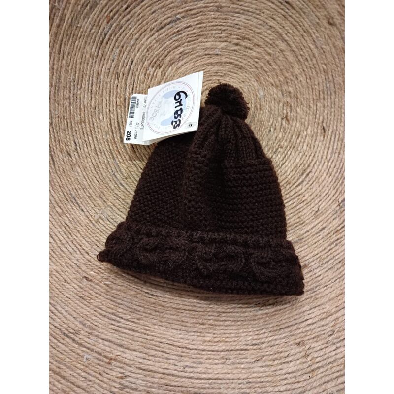 040-7538  GORRO DE LANA CON POM POM CHOCOLATE  PAZ RODRIGUEZ. ROPA PARA BEBES ,PREMAMA Y COLEGIAL - DE 0 5 AÑOS INVIERNO GORROS