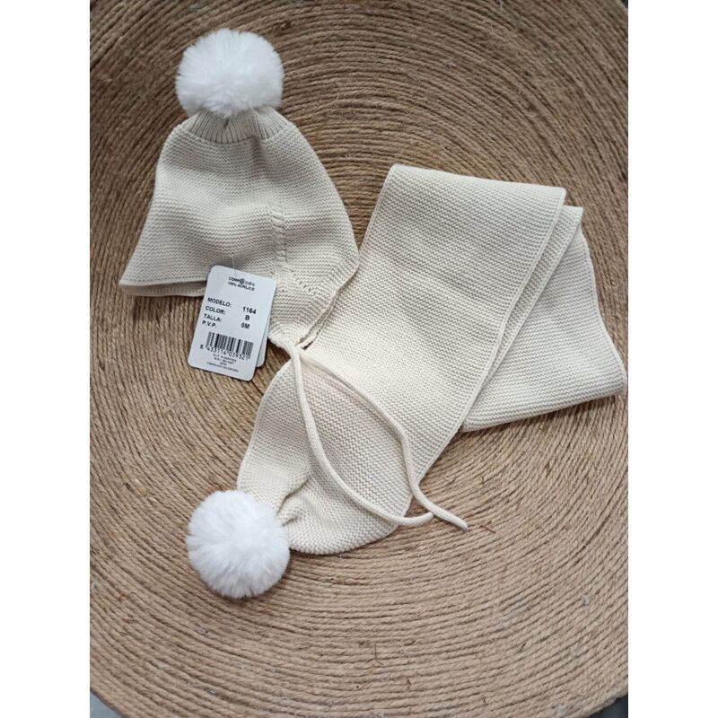 1164 Conjunto de gorro con pompom y bufanda  lino Granlei. ROPA PARA BEBES ,PREMAMA Y COLEGIAL - DE 0 5 AÑOS INVIERNO . TALLAS 6