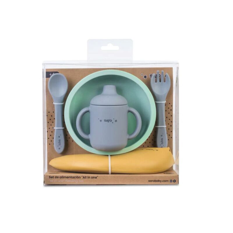 1751 SET DE ALIMENTACION 5 PZ SARO. PUERICULTURA Y COMPLEMENTOS PARA BEBES - COMIDA VAJILLAS CUBIERTOS . Color Verde. 