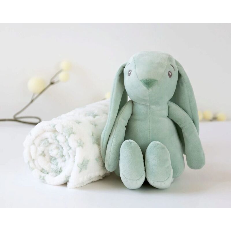 6045 Conejo de peluche verde con mantita de estrellas Kiokids. PUERICULTURA Y COMPLEMENTOS PARA BEBES - ACCESORIOS DE . Color