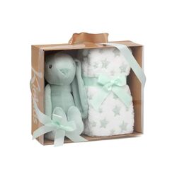 6045 Conejo de peluche verde con mantita de estrellas Kiokids. PUERICULTURA Y COMPLEMENTOS PARA BEBES - ACCESORIOS DE . Color