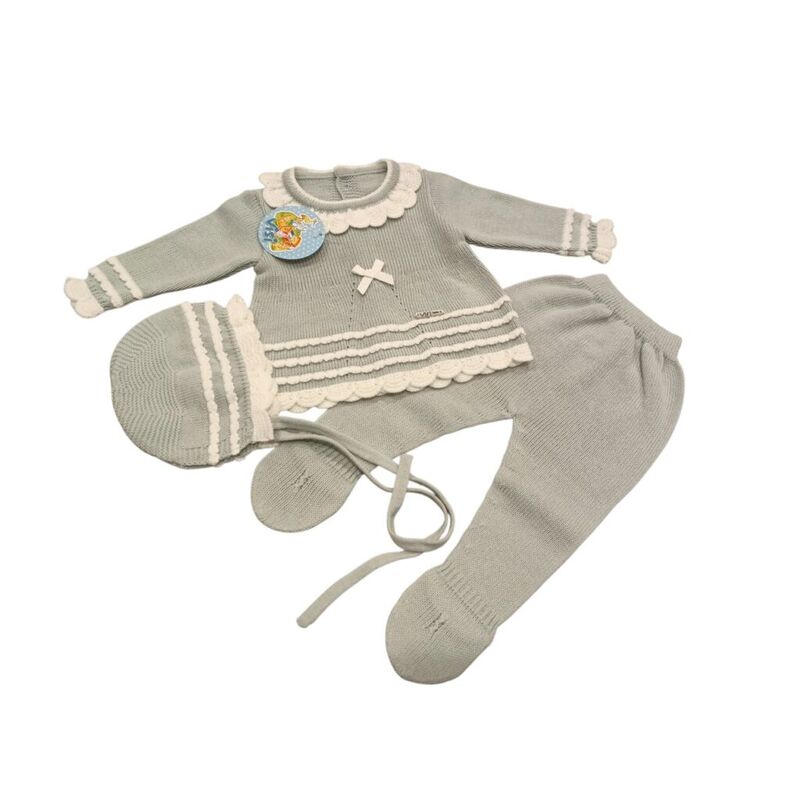 50401 CONJUNTO DE PUNTO TTRES PIEZAS VERDE VISI. ROPA PARA BEBES ,PREMAMA Y COLEGIAL - DE 0 5 AÑOS INVIERNO Conjuntos Punto .