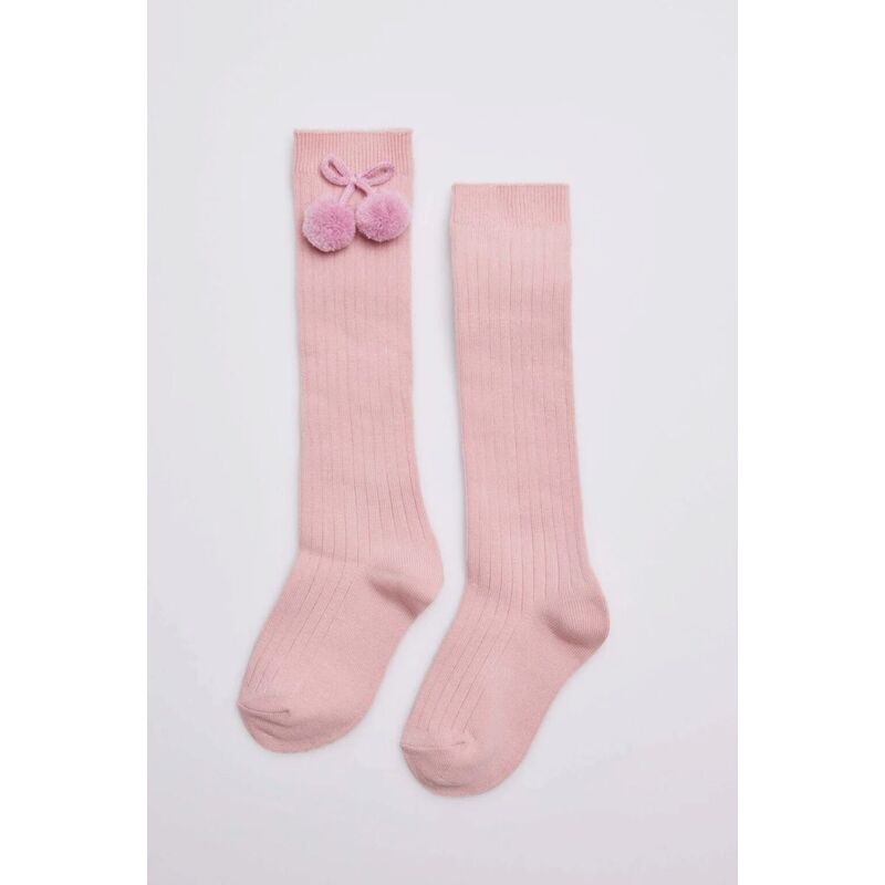 02833 CALCETIN INFANTIL LARGO POMPON ROSA PALO ISABEL MORA. ROPA PARA BEBES ,PREMAMA Y COLEGIAL - DE 0 5 AÑOS COMPLEMENTOS .