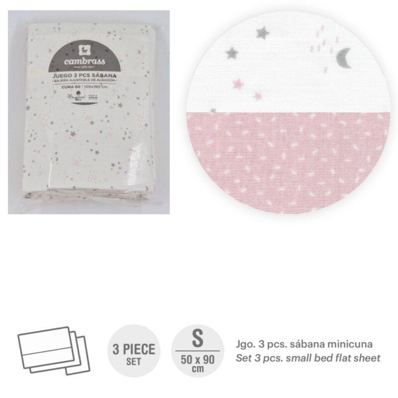 53338 TRÍPTICO SÁBANAS MINICUNA 50x90x1 CM SKY ROSA CAMBRASS. MOBILIARIO Y DECORACION PARA BEBE - ROPA CUNA MINICUNA SABANAS