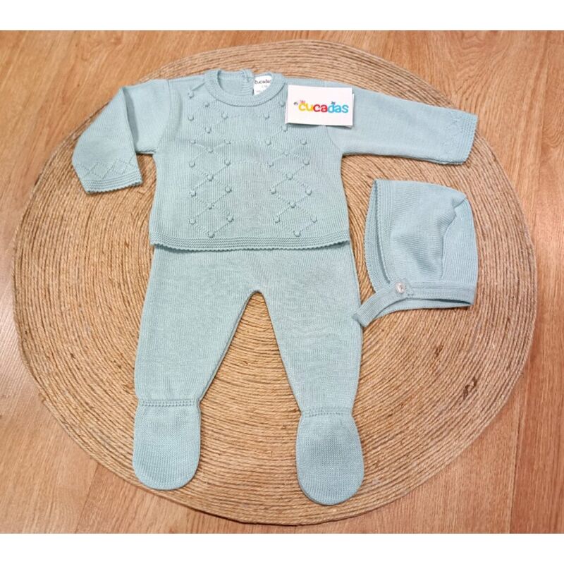 C1011 CONJUTO DE PUNTO DE TRES PIEZAS CUCADAS. ROPA PARA BEBES ,PREMAMA Y COLEGIAL - DE 0 5 AÑOS INFANTIL VERANO Conjuntos Punto