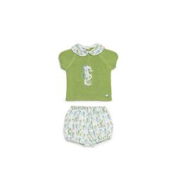 26081 CONJUNTO PANTALON TELA CABALLITOS DE MAR VERDE LIMA JULIANA. ROPA PARA BEBES ,PREMAMA Y COLEGIAL - DE 0 5 AÑOS INFANTIL