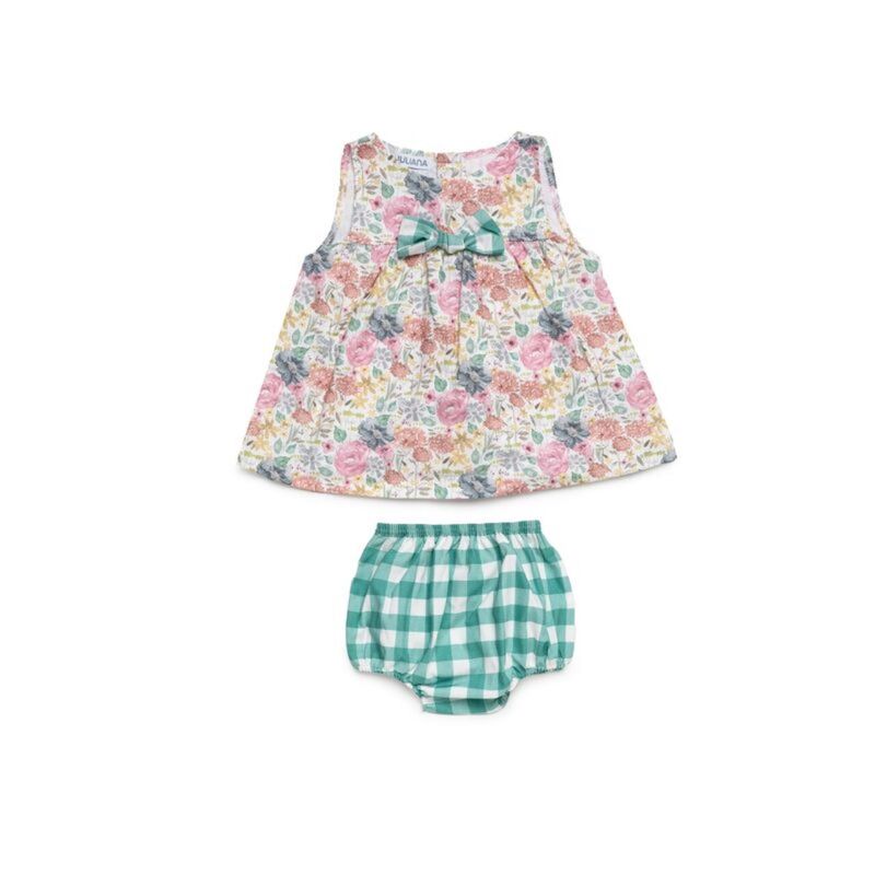 26092 JESUSITO CON BRAGA TELA CUADROS FLORES JULIANA. ROPA PARA BEBES ,PREMAMA Y COLEGIAL - DE 0 5 AÑOS INFANTIL VERANO Vestidos