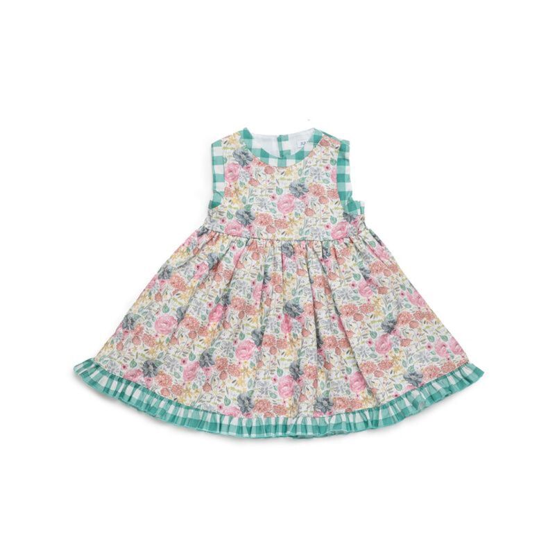 26148 VESTIDO CORTADO CINTURA FLORES CUADROS JULIANA. ROPA PARA BEBES ,PREMAMA Y COLEGIAL - DE 0 5 AÑOS INFANTIL VERANO NIÑA