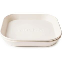 48117 PACK DOS PLATOS CUADRADOS SOLID IVORY 19x19x3 CM MUSHIE. PUERICULTURA Y COMPLEMENTOS PARA BEBES . Color Beige. 