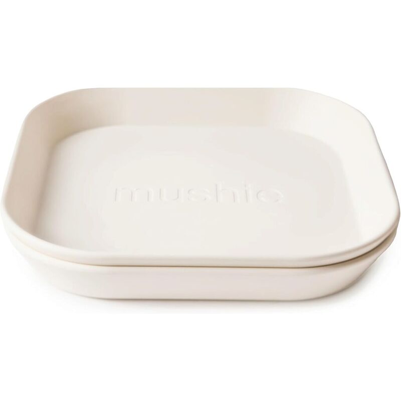 48117 PACK DOS PLATOS CUADRADOS SOLID IVORY 19x19x3 CM MUSHIE. PUERICULTURA Y COMPLEMENTOS PARA BEBES . Color Beige. 