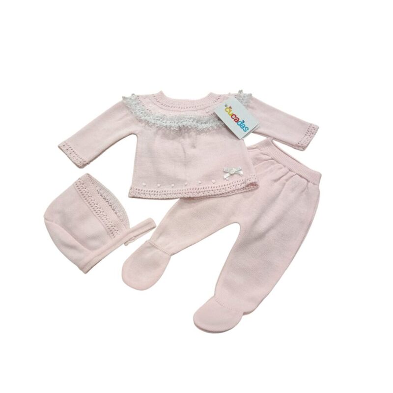 C1001 CONJUNTO PUNTO BEBE TRES PIEZAS CUCADAS. ROPA PARA BEBES ,PREMAMA Y COLEGIAL - DE 0 5 AÑOS INFANTIL VERANO Conjuntos Punto