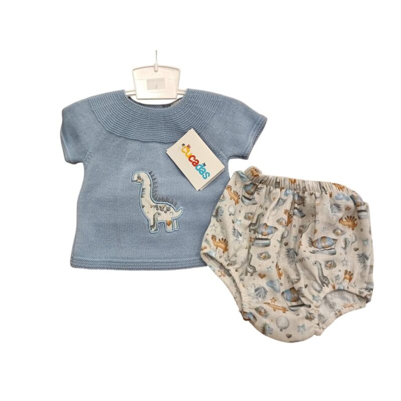 C1320 CONJUNTO BRAGUITA DINO AZULADO CUCADAS. ROPA PARA BEBES ,PREMAMA Y COLEGIAL - DE 0 5 AÑOS INFANTIL VERANO Conjuntos Ranita