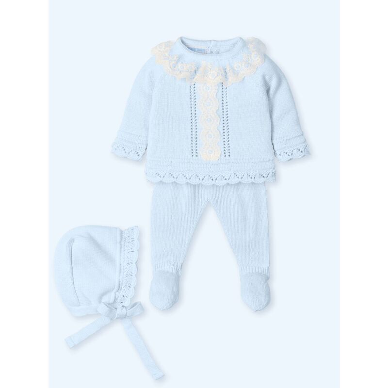 0015G Traje 3P Canesú con guipur bordado MIAMI CELESTE MAC ILUSION. ROPA PARA BEBES ,PREMAMA Y COLEGIAL - DE 0 5 AÑOS INFANTIL