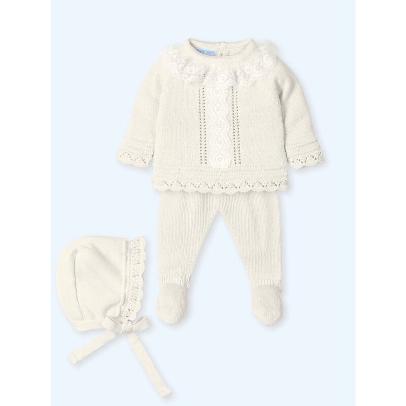 0015G Traje 3P Canesú con guipur bordado MIAMI CRUDO MAC ILUSION. ROPA PARA BEBES ,PREMAMA Y COLEGIAL - DE 0 5 AÑOS INFANTIL