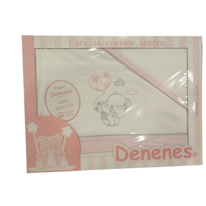 142 Juego de sábanas algodón 60x120 elefante rosa Denenes. MOBILIARIO Y DECORACION PARA BEBE - ROPA CUNA MINICUNA SABANAS .